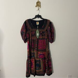 Farm Rio Mixed Scarves Midi Dress S NEW